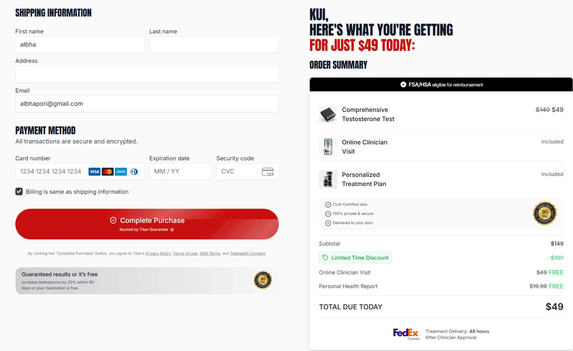 Titan TRT secure checkout page